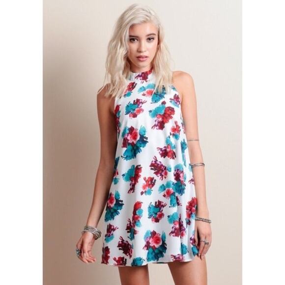 Lovers + Friends High Halter Draped Silhouette Lily Floral Mini Dress Size Small - Picture 1 of 7